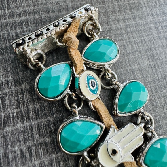 Hamsa Hand Charm with Turquoise pieces | Leather Accent - Picture 4 of 4